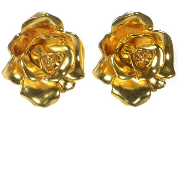 Oscar De La Renta Goldtone Clip-on Flower Earrings - Picture 1 of 5